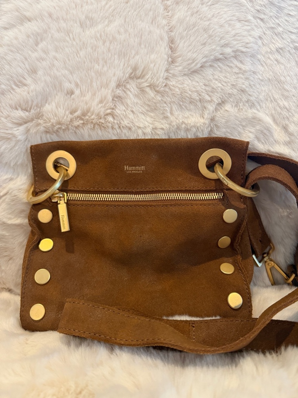 Hammitt Brown Suede Crossbody with Gold Studs and Grommets - Picture 2 of 7